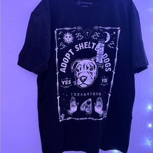 Hot Topic Black Graphic Tee with Dog and Moon Design